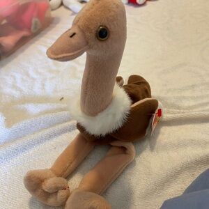 Ty Beanie Baby Ostrich Plush - Brown and Cream